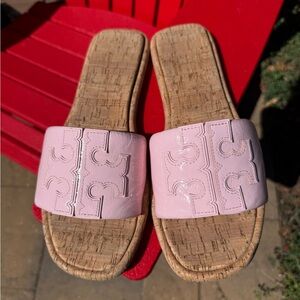 Tory Burch Pink Cork Slide Sandals